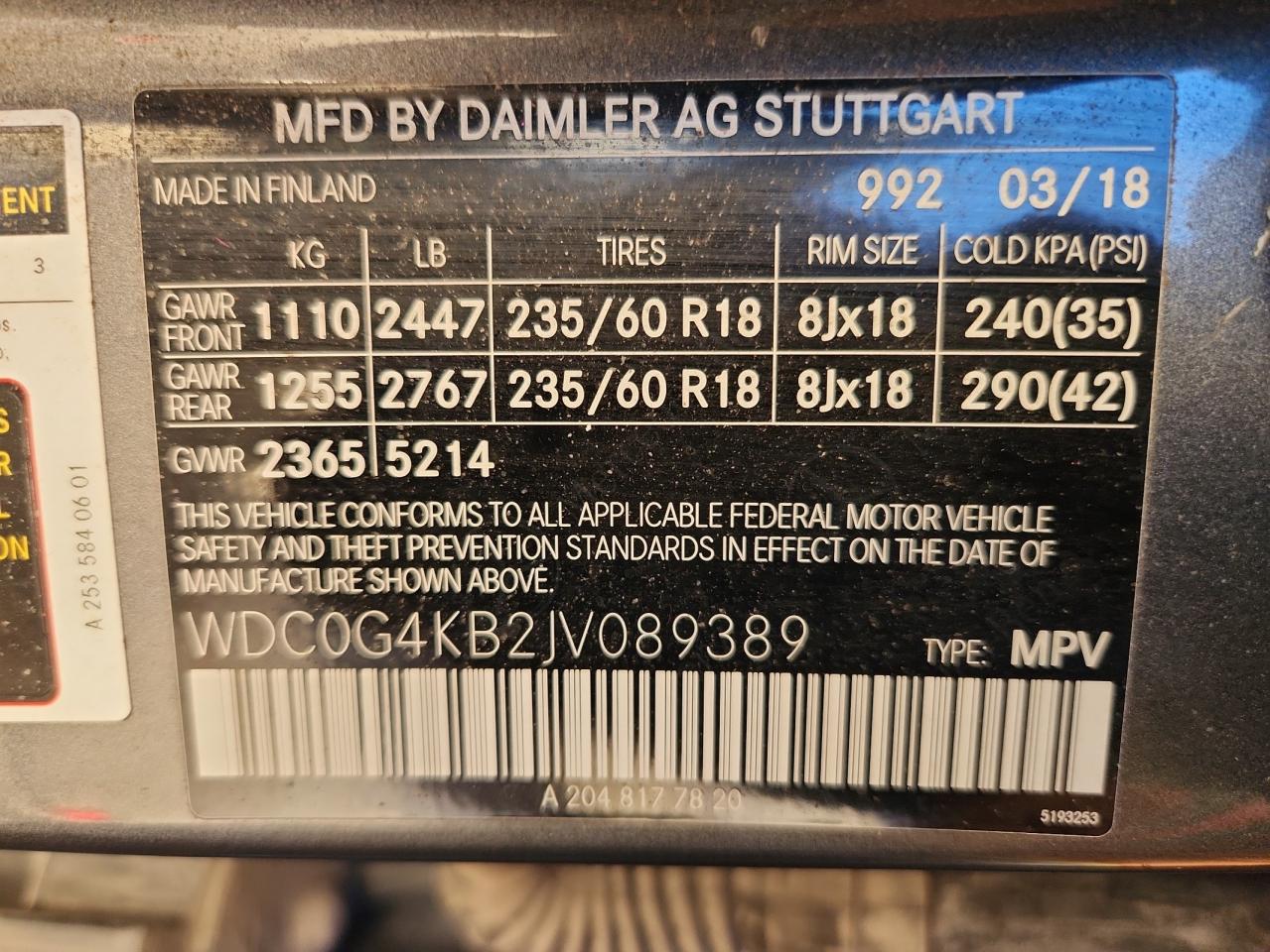 2018 Mercedes-Benz Glc 300 4Matic VIN: WDC0G4KB2JV089389 Lot: 91990255