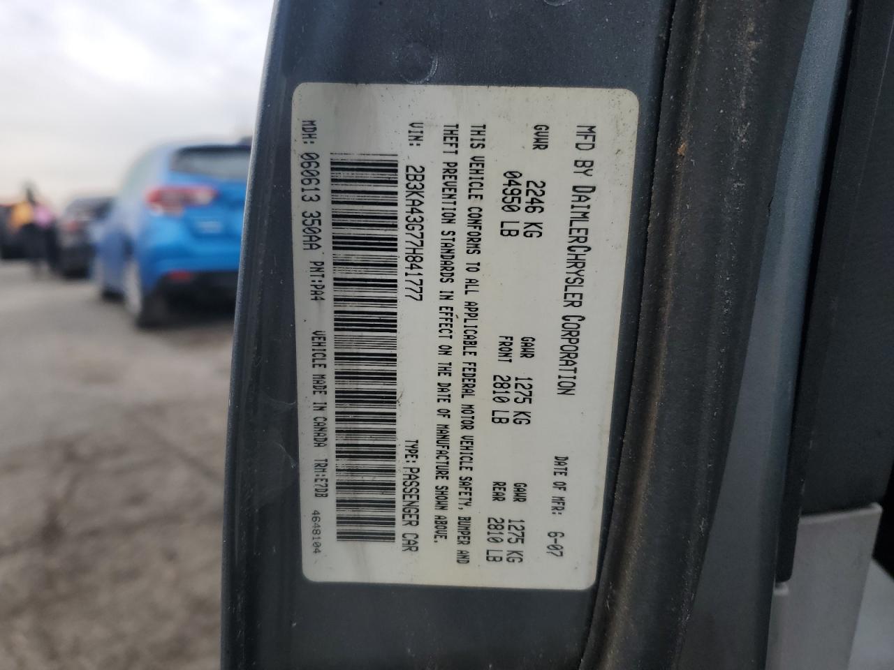 2007 Dodge Charger Se VIN: 2B3KA43G77H841777 Lot: 93115505