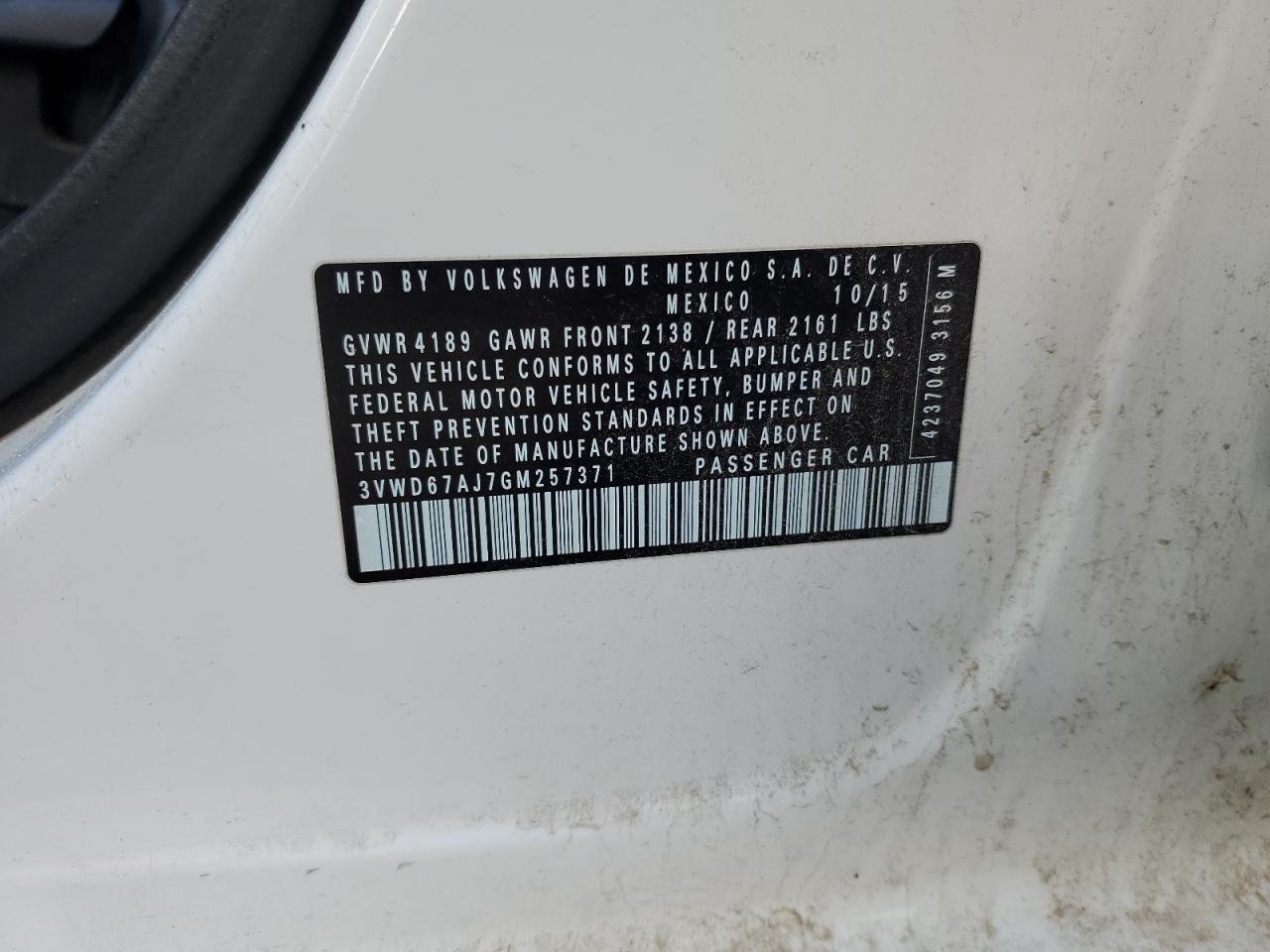 2016 Volkswagen Jetta Se VIN: 3VWD67AJ7GM257371 Lot: 92208775