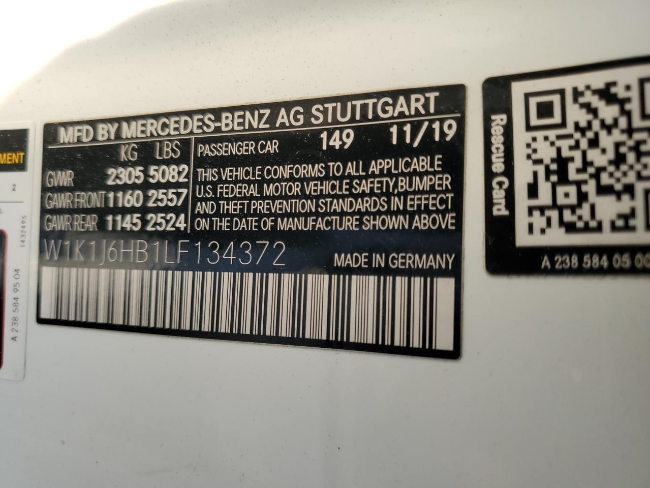 2020 Mercedes-Benz E 450 VIN: W1K1J6HB1LF134372 Lot: 91252235