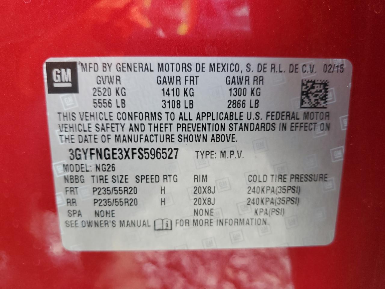 2015 Cadillac Srx Premium Collection VIN: 3GYFNGE3XFS596527 Lot: 93099155