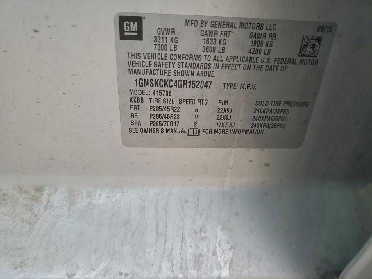 2016 Chevrolet Tahoe K1500 Ltz VIN: 1GNSKCKC4GR152047 Lot: 93703155