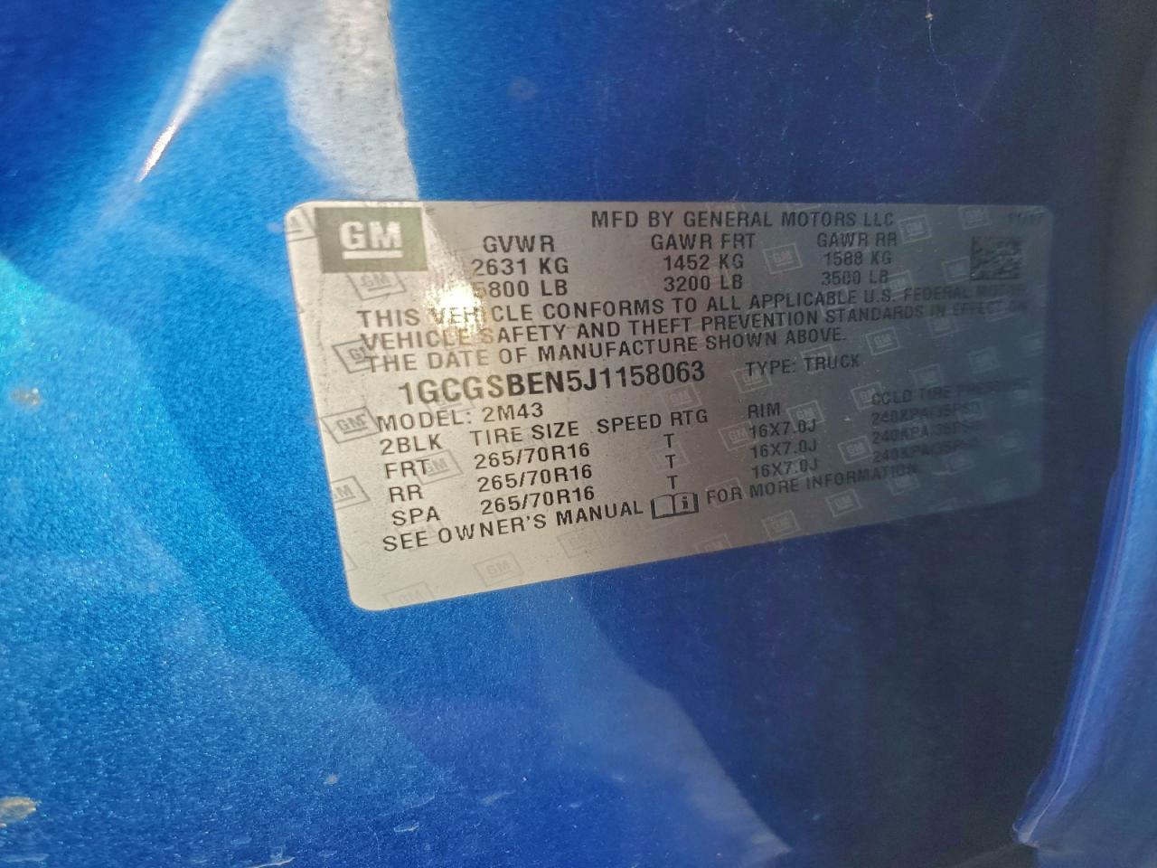 2018 Chevrolet Colorado VIN: 1GCGSBEN5J1158063 Lot: 93848415