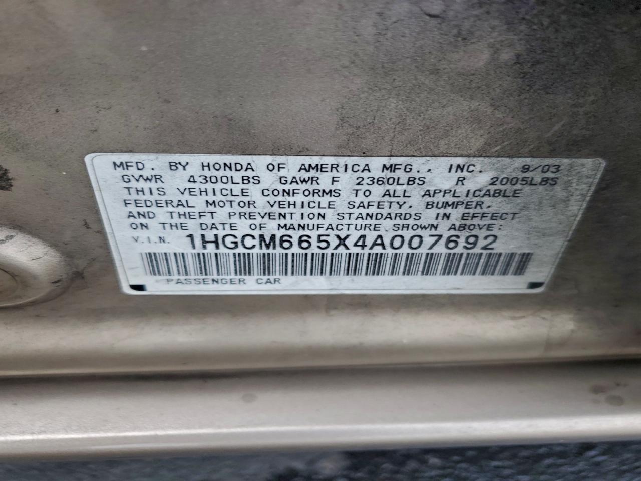 2004 Honda Accord Ex VIN: 1HGCM665X4A007692 Lot: 94702225