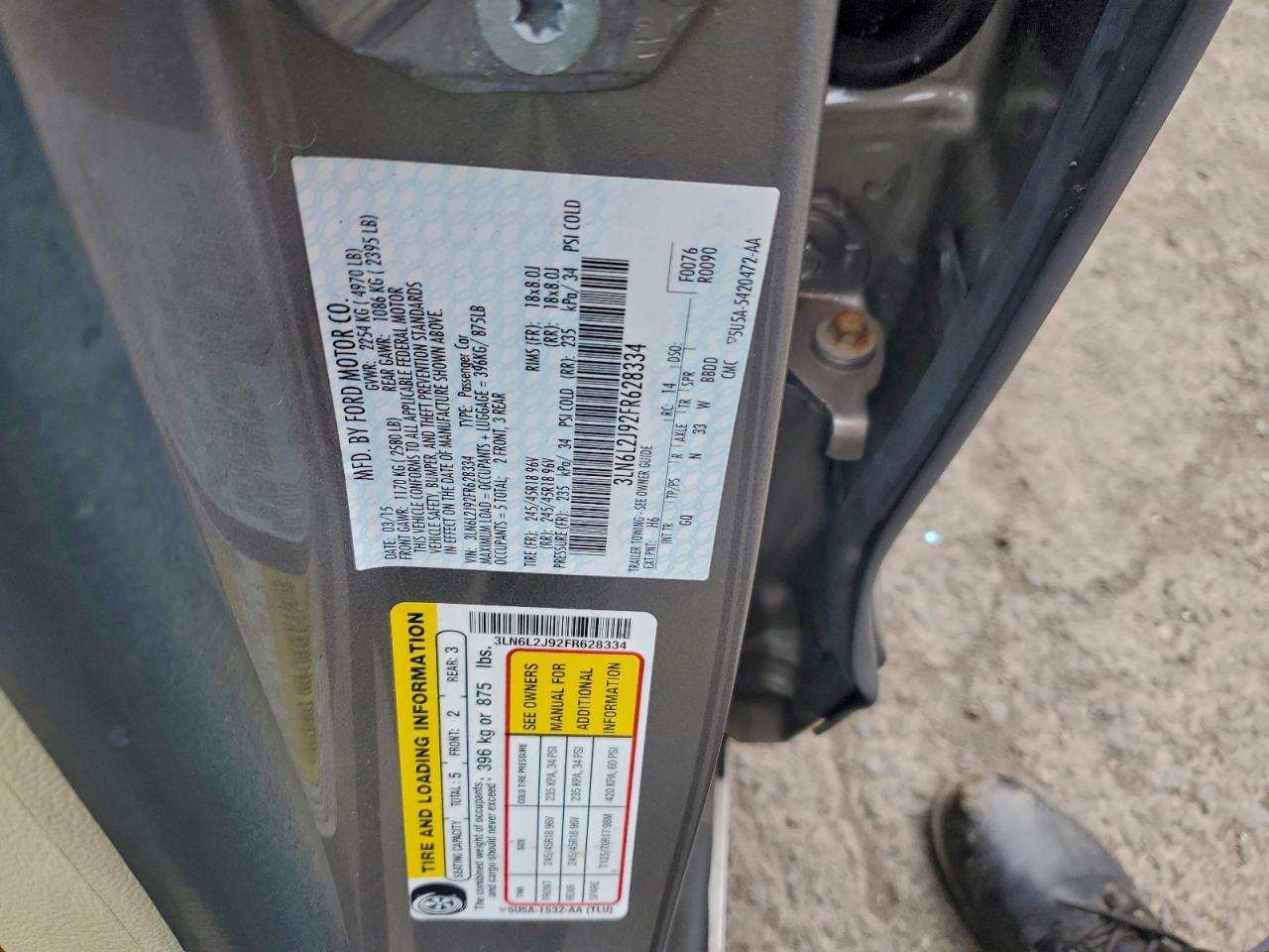 2015 Lincoln Mkz VIN: 3LN6L2J92FR628334 Lot: 93039845