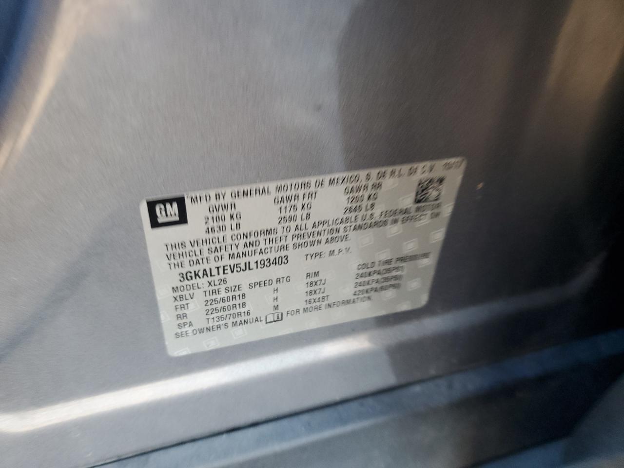 2018 GMC Terrain Sle VIN: 3GKALTEV5JL193403 Lot: 91691135