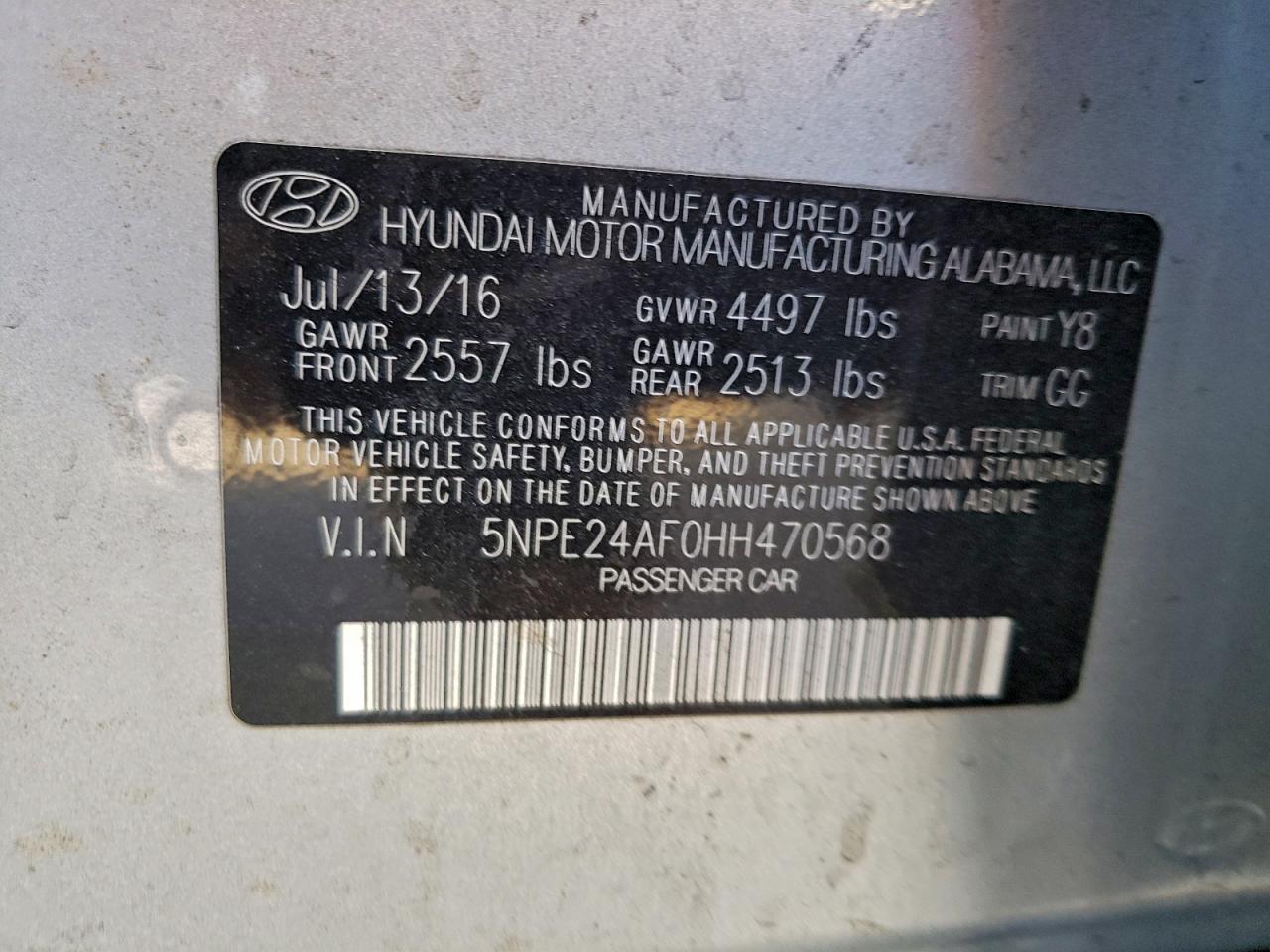 2017 Hyundai Sonata Se VIN: 5NPE24AF0HH470568 Lot: 93956325