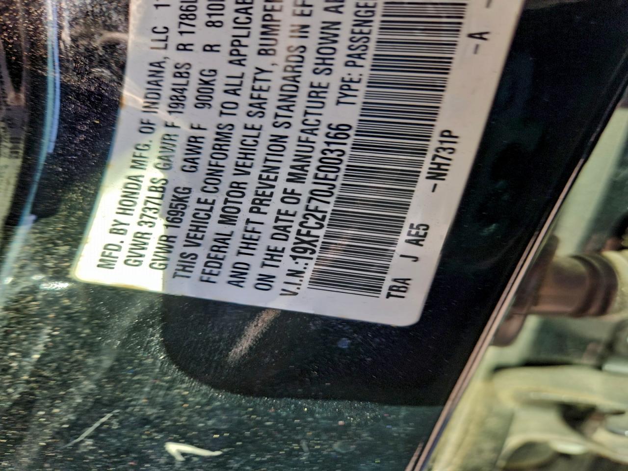 2018 Honda Civic Ex VIN: 19XFC2F70JE003166 Lot: 94746485