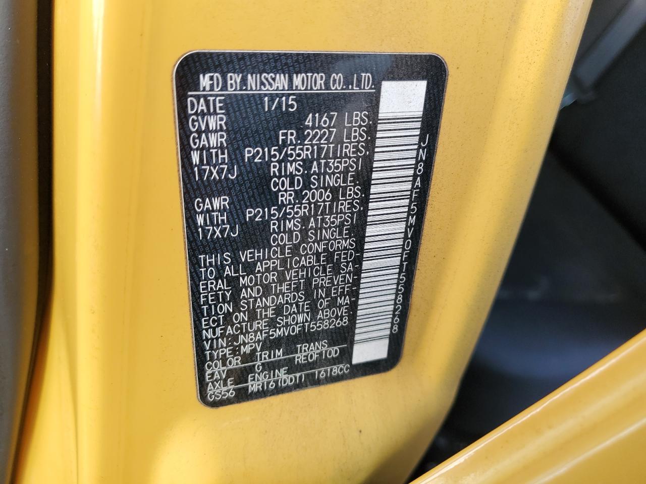 2015 Nissan Juke S VIN: JN8AF5MV0FT558268 Lot: 92985335