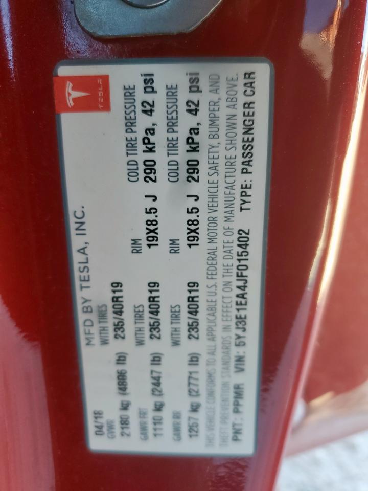 2018 Tesla Model 3 VIN: 5YJ3E1EA4JF015402 Lot: 91313815
