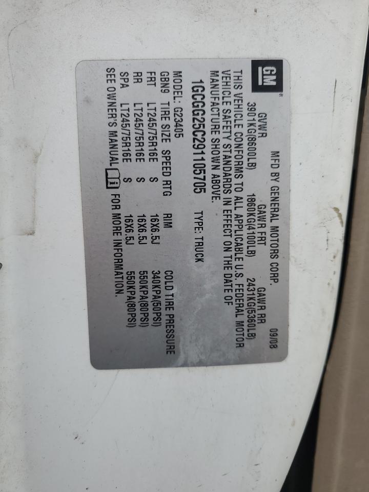 2009 Chevrolet Express G2500 VIN: 1GCGG25C291105705 Lot: 92638865