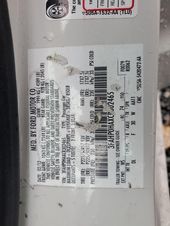 2012 Ford Fusion Se VIN: 3FAHP0HAXCR302465 Lot: 93146875