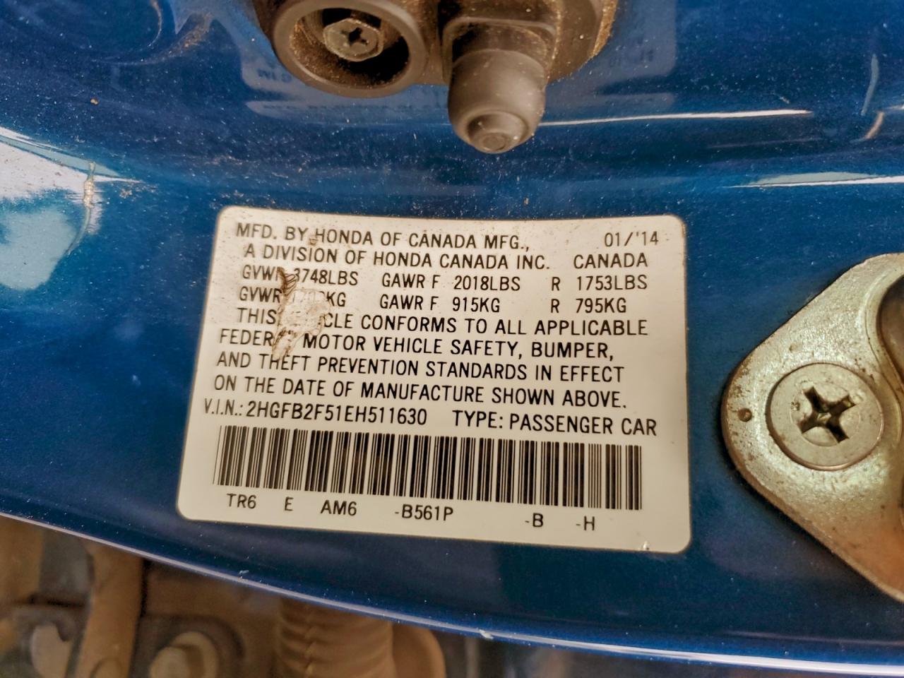 2014 Honda Civic Lx VIN: 2HGFB2F51EH511630 Lot: 94742005