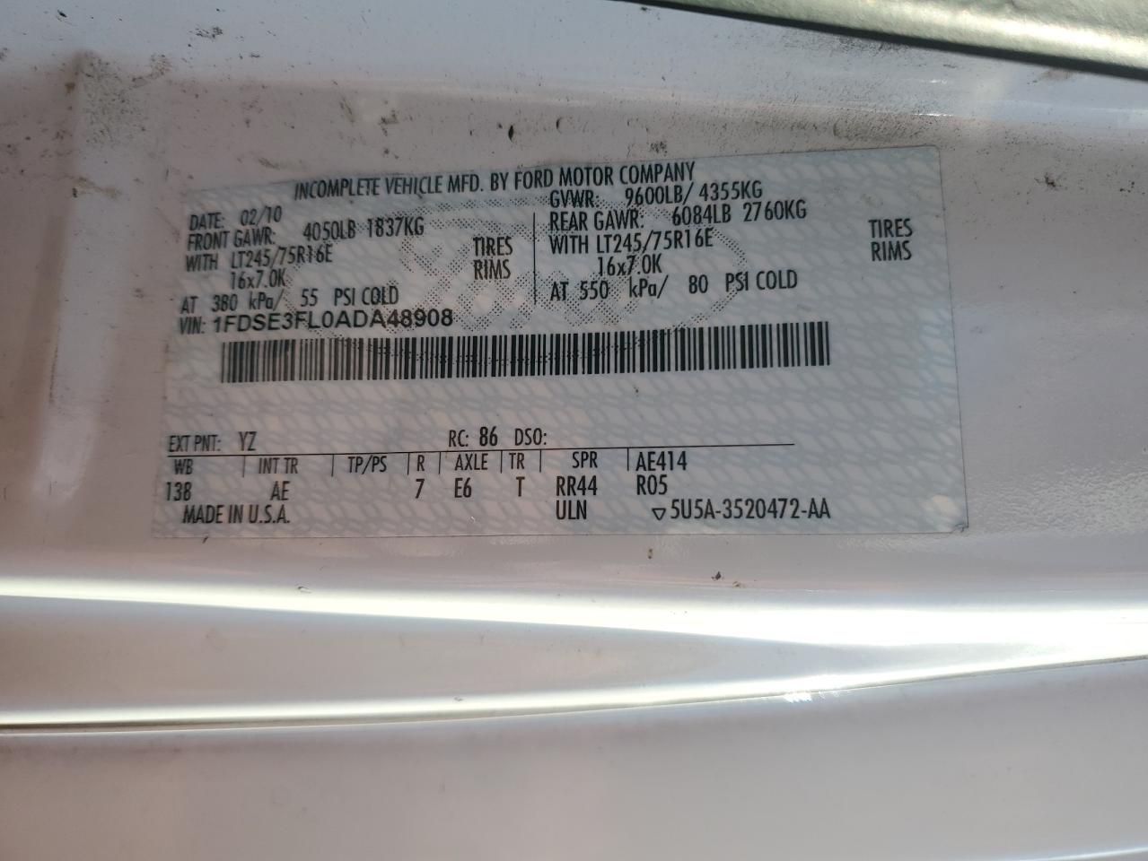 2010 Ford E350 Utility / Service Truck VIN: 1FDSE3FL0ADA48908 Lot: 92641185