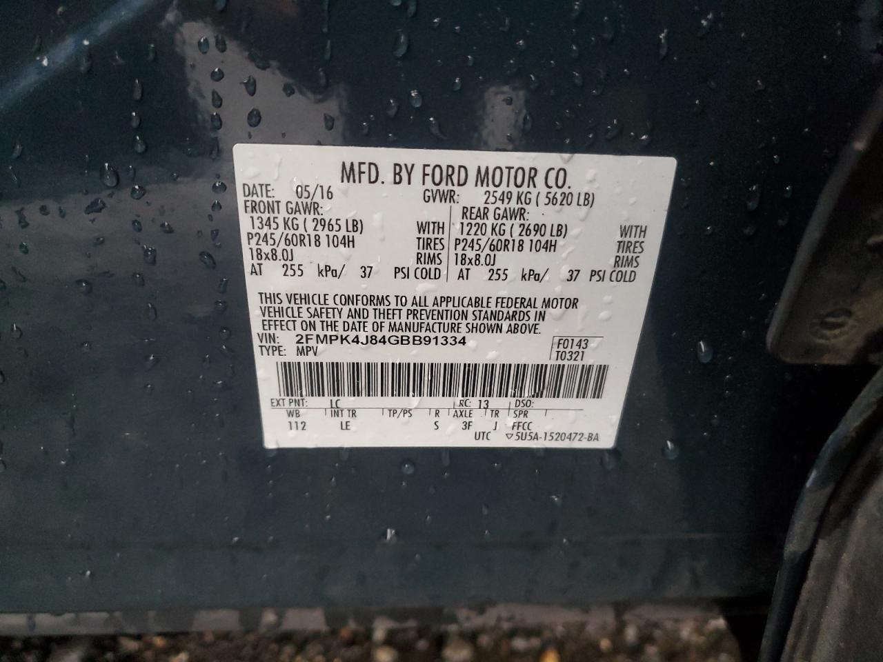 2016 Ford Edge Sel VIN: 2FMPK4J84GBB91334 Lot: 92081215