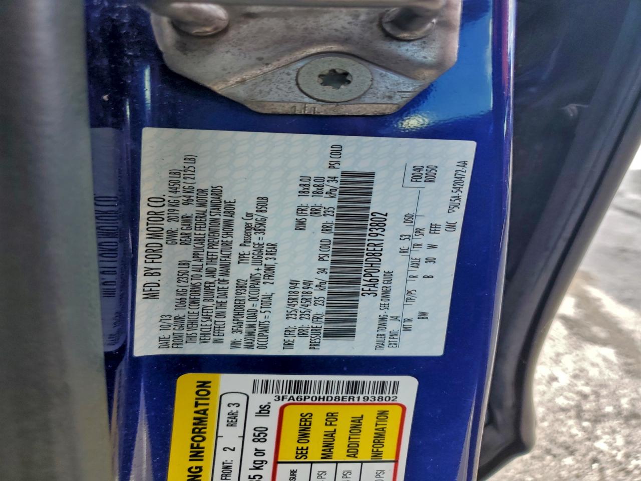 2014 Ford Fusion Se VIN: 3FA6P0HD8ER193802 Lot: 94281975