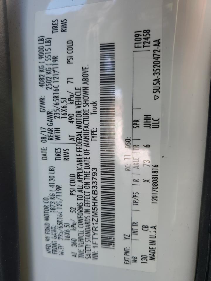 2017 Ford Transit T-250 VIN: 1FTYR1ZM5HKB33793 Lot: 90716095