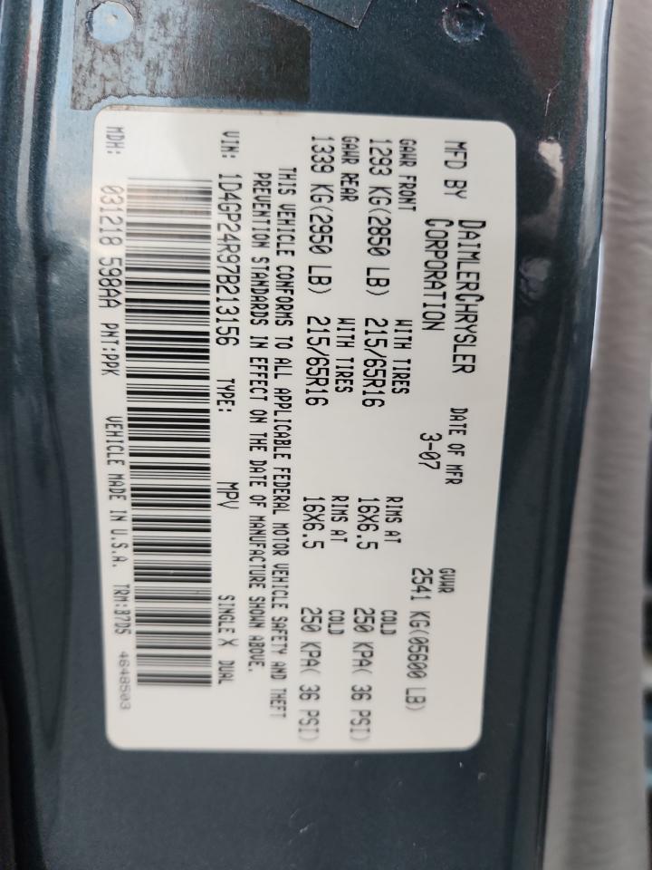 2007 Dodge Grand Caravan Se VIN: 1D4GP24R97B213156 Lot: 91843715