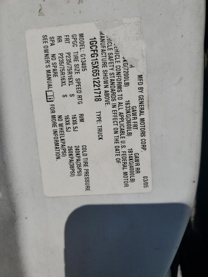 2005 Chevrolet Express Delivery Van VIN: 1GCFG15X651221718 Lot: 92619495