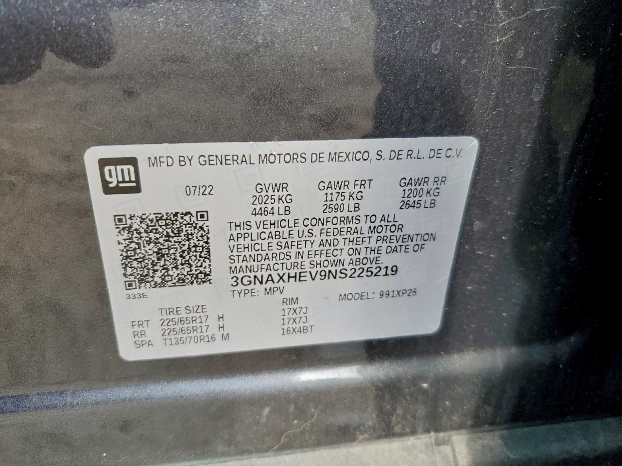 2022 Chevrolet Equinox Ls VIN: 3GNAXHEV9NS225219 Lot: 93679735