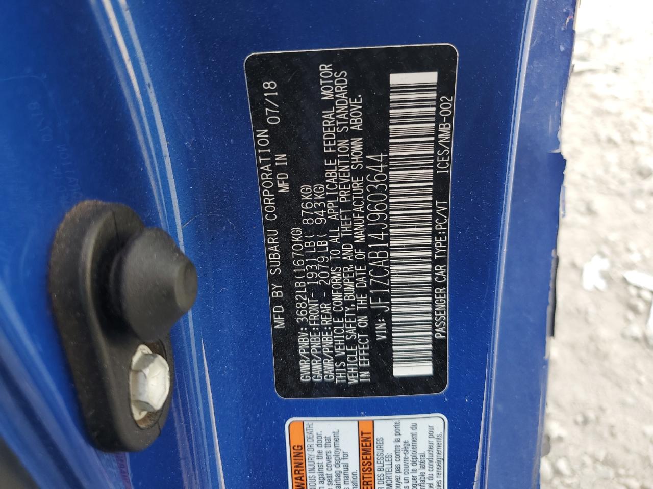 2018 Subaru Brz 2.0 Premium VIN: JF1ZCAB14J9603644 Lot: 92747425