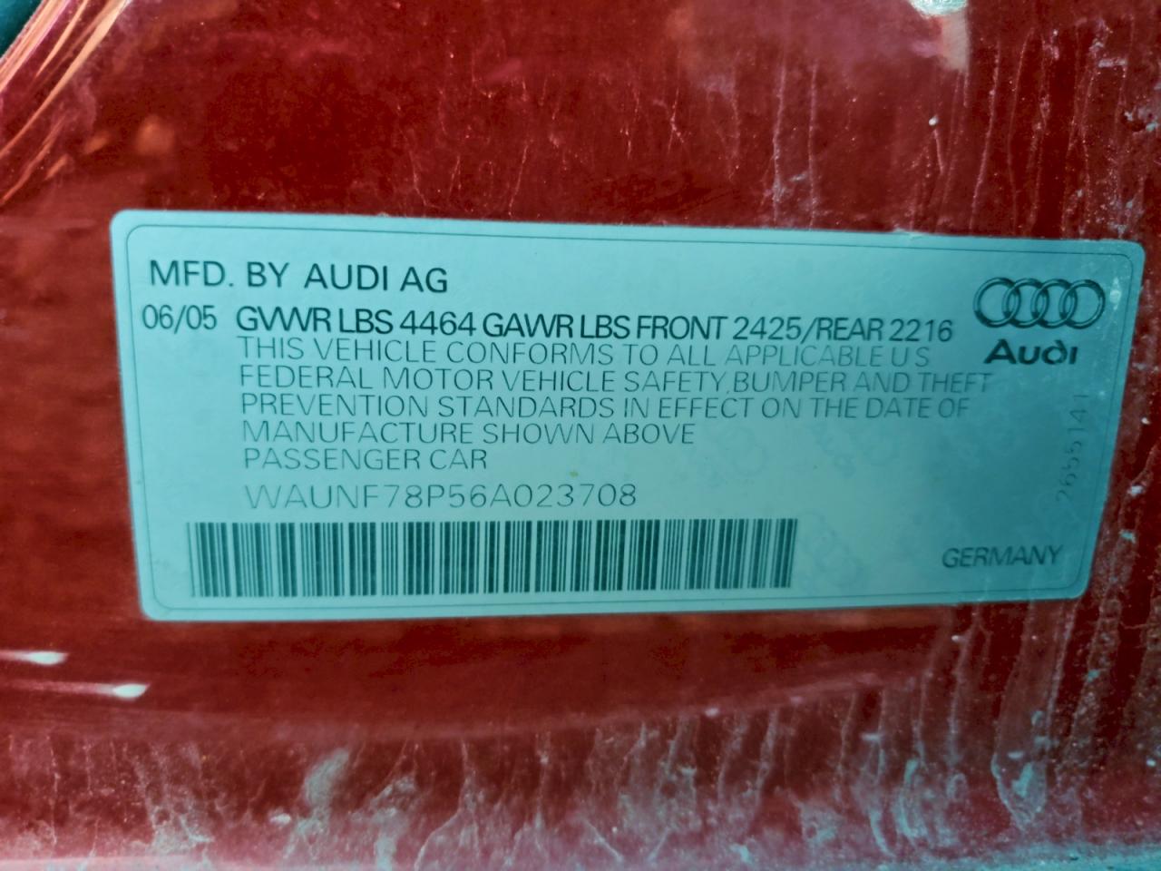 2006 Audi A3 2.0 Premium VIN: WAUNF78P56A023708 Lot: 93740465