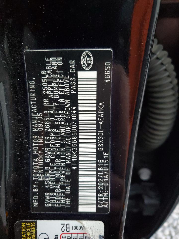 2006 Toyota Avalon Xl VIN: 4T1BK36B86U078844 Lot: 93180825