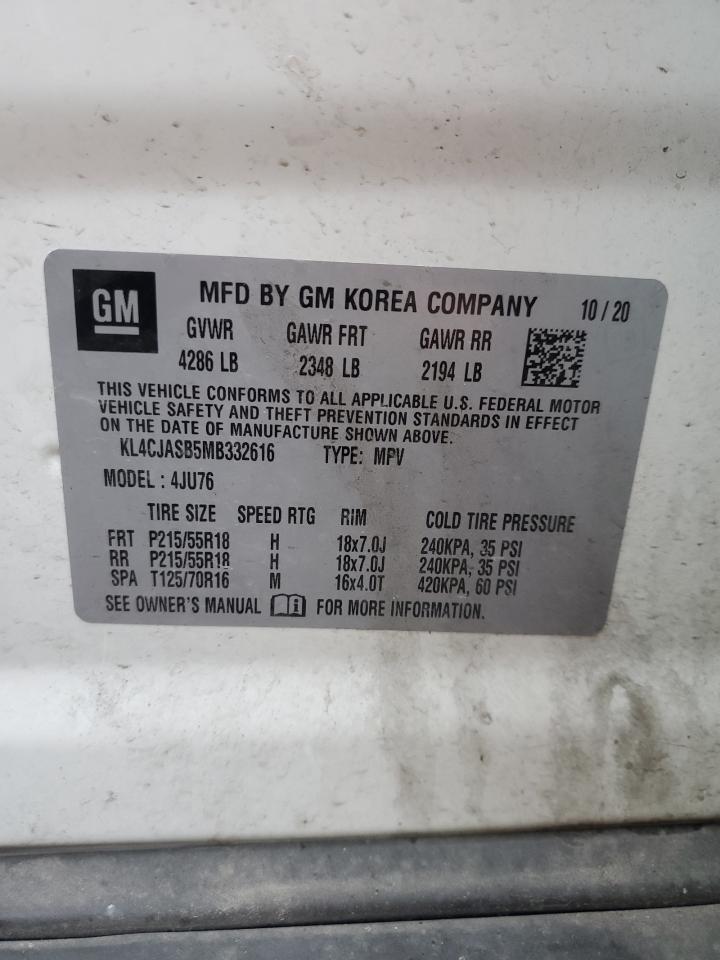 2021 Buick Encore Preferred VIN: KL4CJASB5MB332616 Lot: 92913445