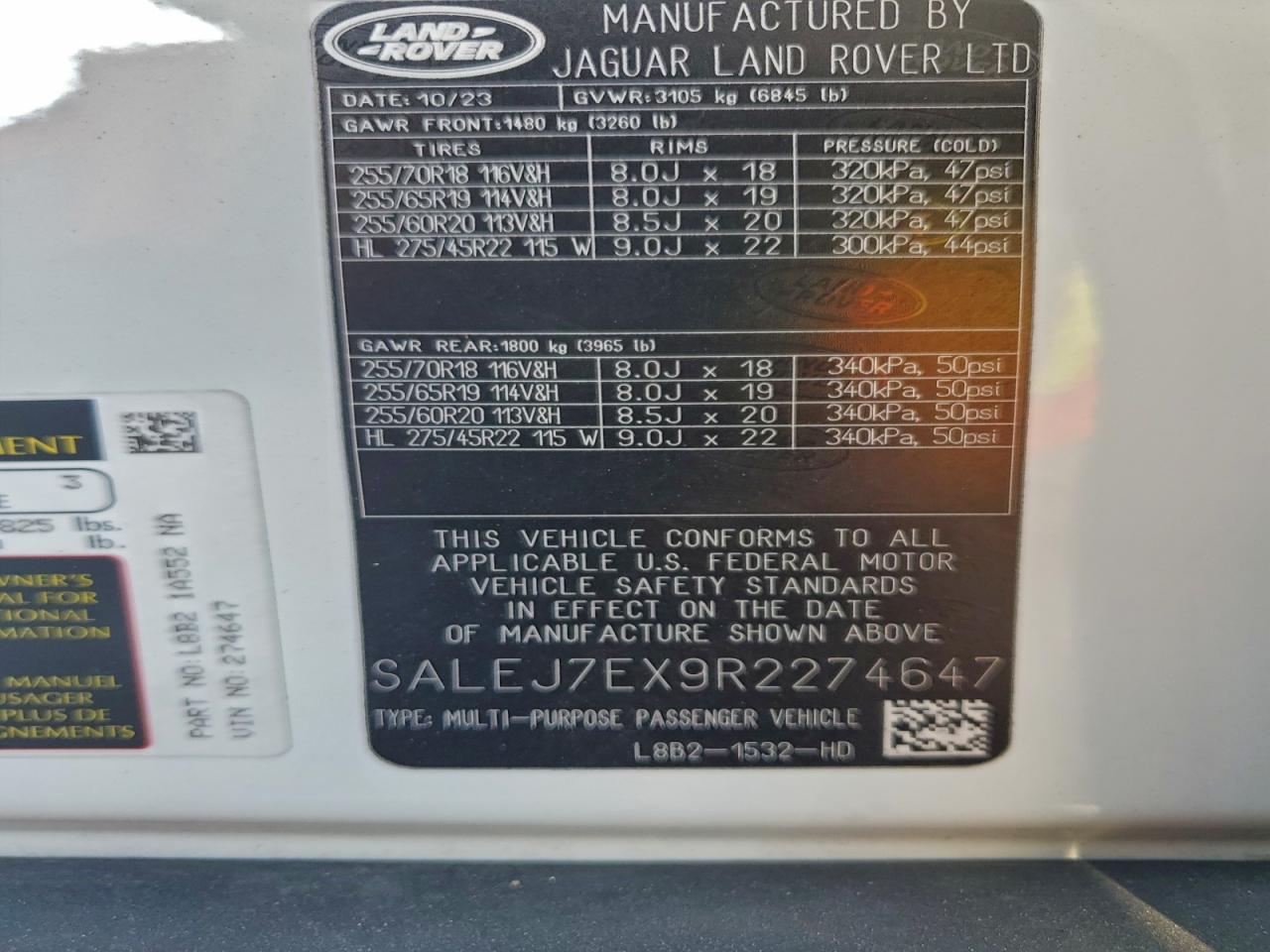 2024 Land Rover Defender 110 S VIN: SALEJ7EX9R2274647 Lot: 92290225