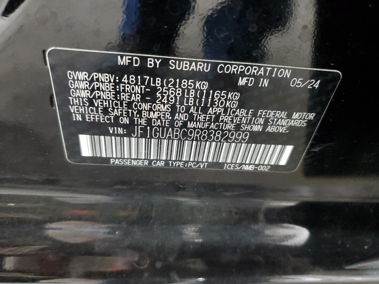 2024 Subaru Impreza VIN: JF1GUABC9R8382999 Lot: 85426895