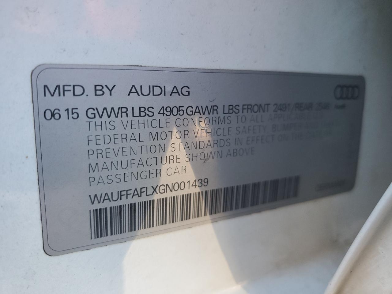 2016 Audi A4 Premium Plus S-Line VIN: WAUFFAFLXGN001439 Lot: 93304405