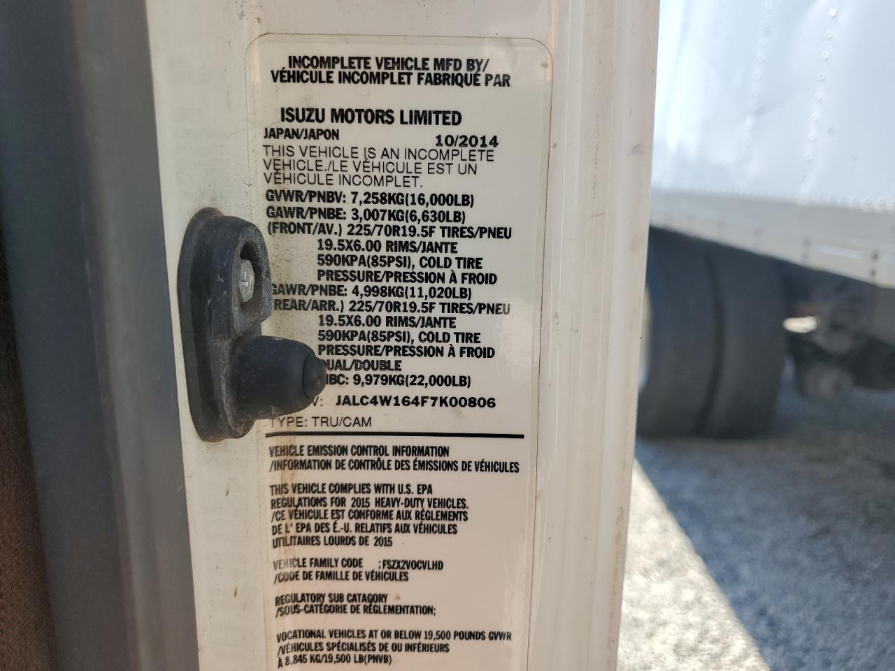 2015 Isuzu Npr Xd Truck Cab And Chassis VIN: JALC4W164F7K00806 Lot: 92566075