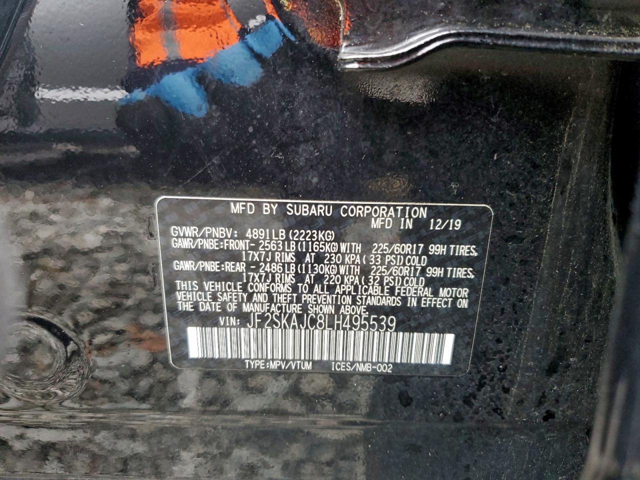 2020 Subaru Forester Premium VIN: JF2SKAJC8LH495539 Lot: 93624135