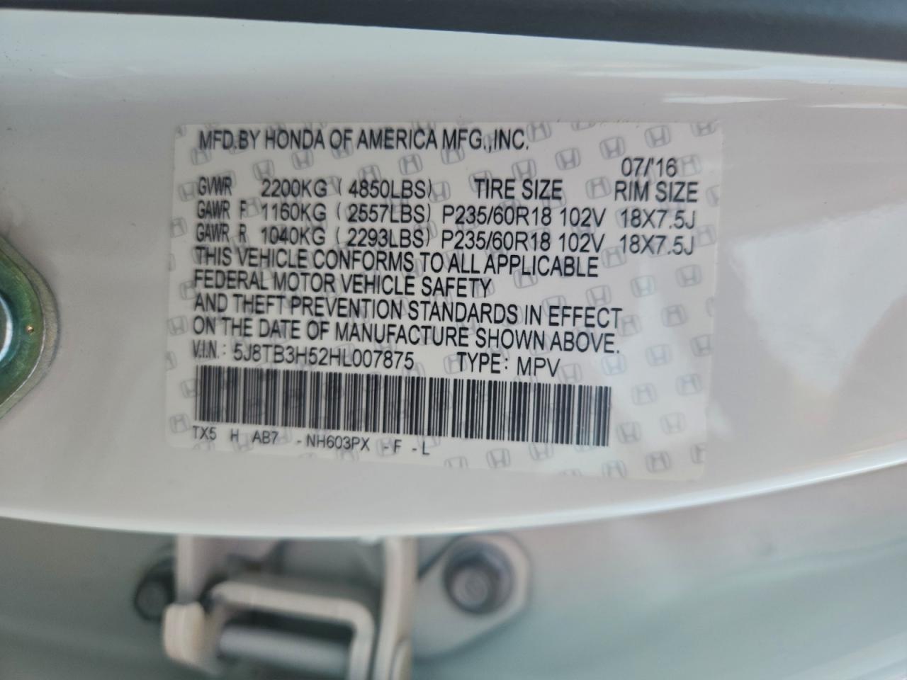 2017 Acura Rdx Technology VIN: 5J8TB3H52HL007875 Lot: 93919245