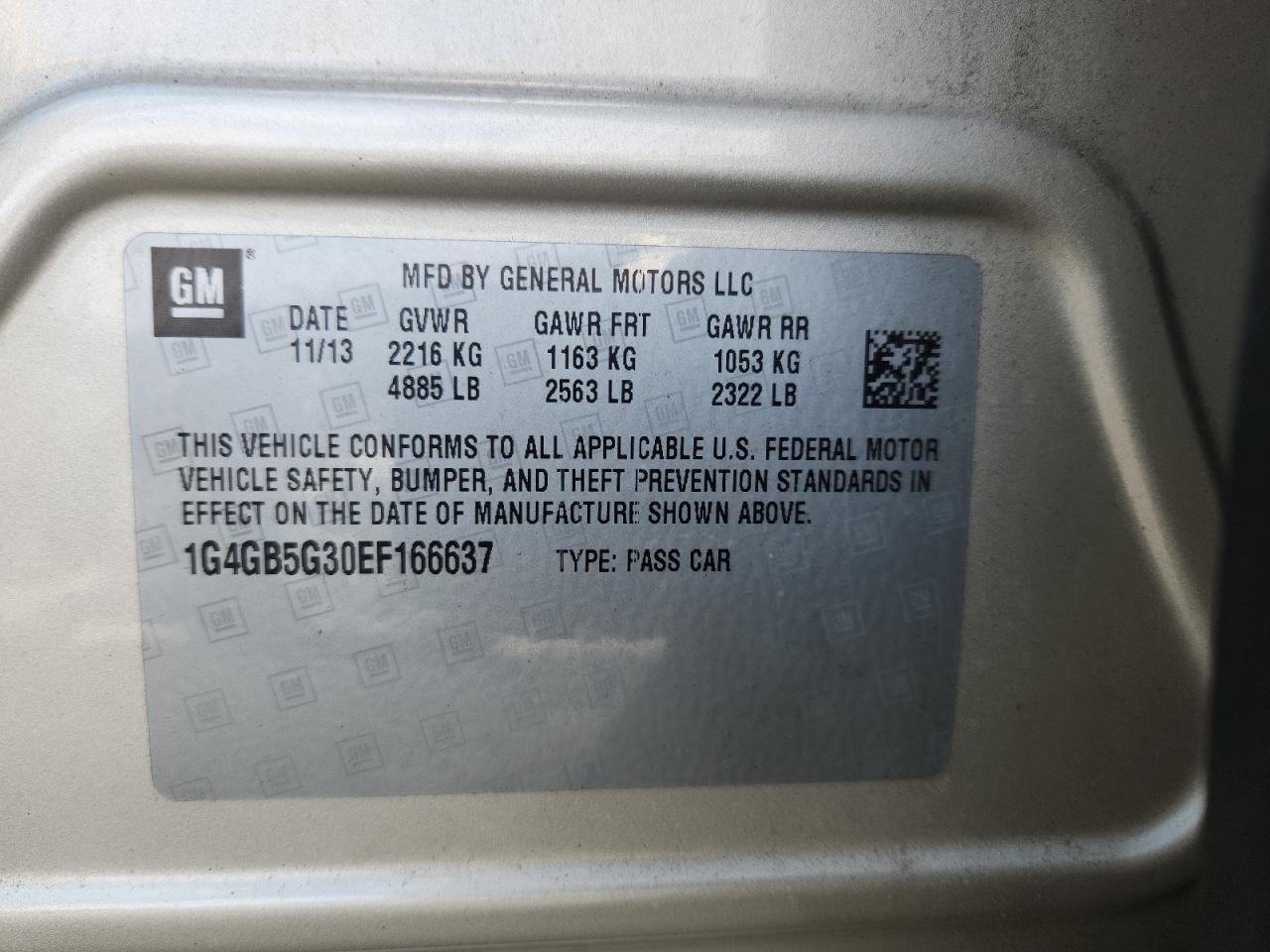 2014 Buick Lacrosse VIN: 1G4GB5G30EF166637 Lot: 92788375