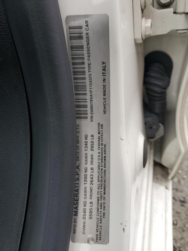 2015 Maserati Ghibli VIN: ZAM57XSA1F1154375 Lot: 91732525