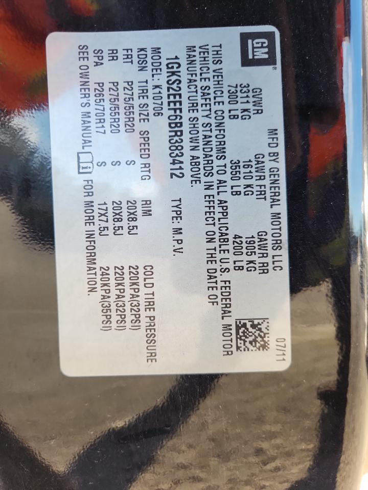 2011 GMC Yukon Denali VIN: 1GKS2EEF6BR383412 Lot: 90520135