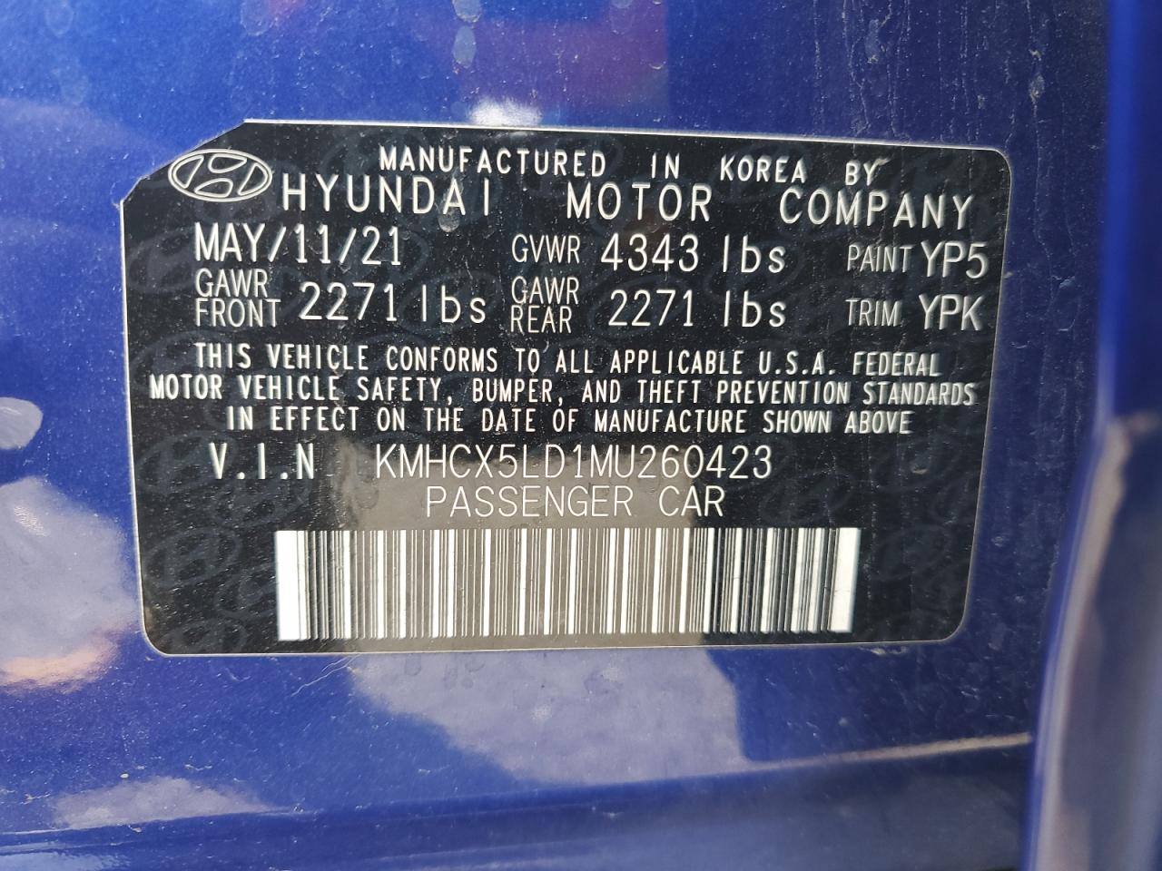 2021 Hyundai Ioniq Limited VIN: KMHCX5LD1MU260423 Lot: 92108995
