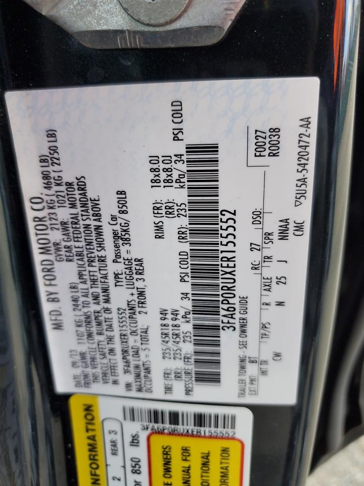 2014 Ford Fusion Titanium Hev VIN: 3FA6P0RUXER155552 Lot: 92783785