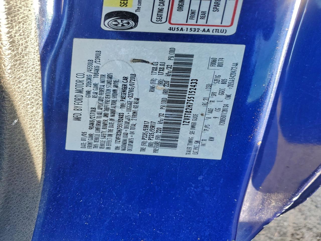 2005 Ford Mustang Gt VIN: 1ZVFT82H755152433 Lot: 93753795