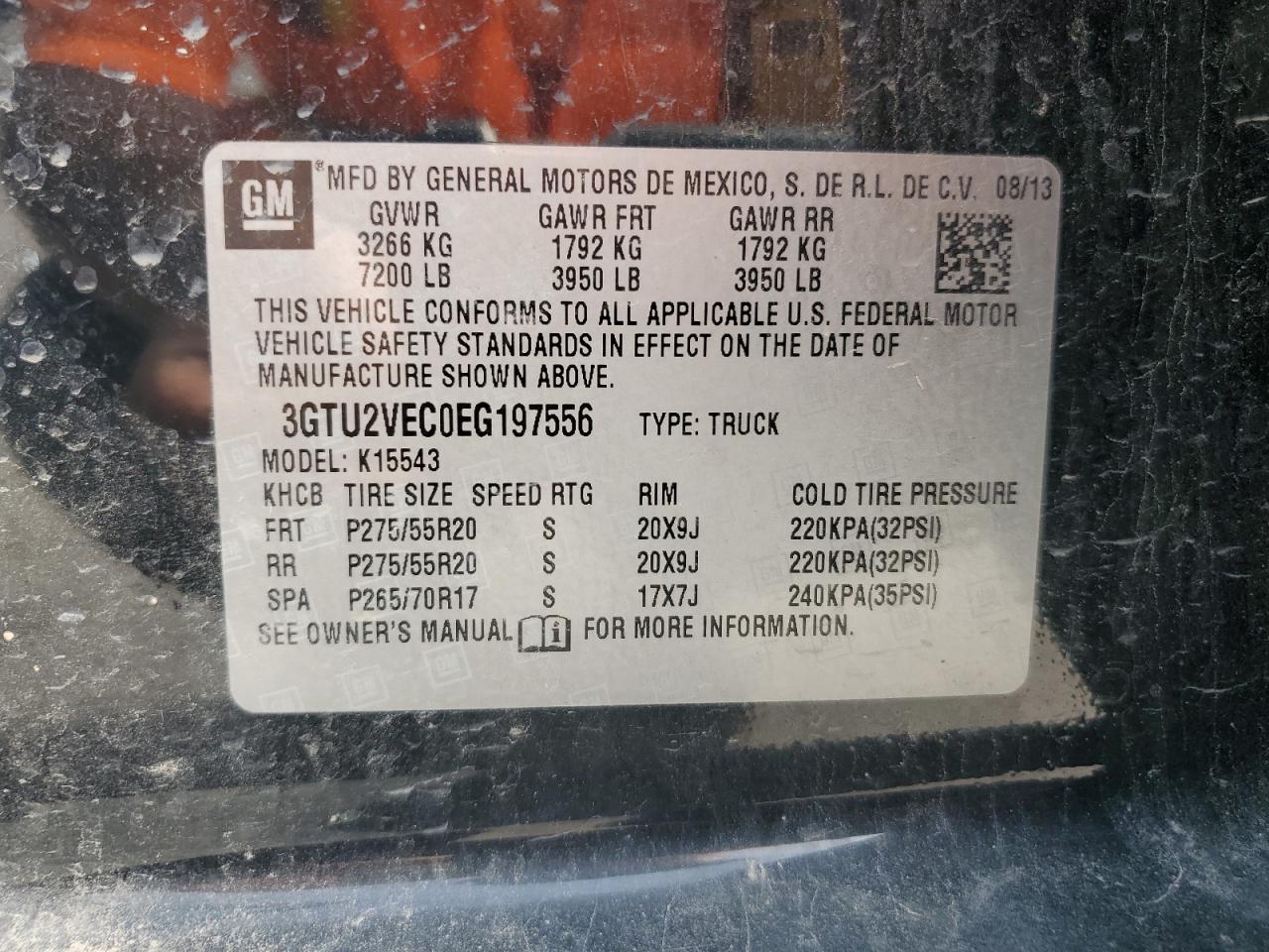 2014 GMC Sierra K1500 Slt VIN: 3GTU2VEC0EG197556 Lot: 85392485