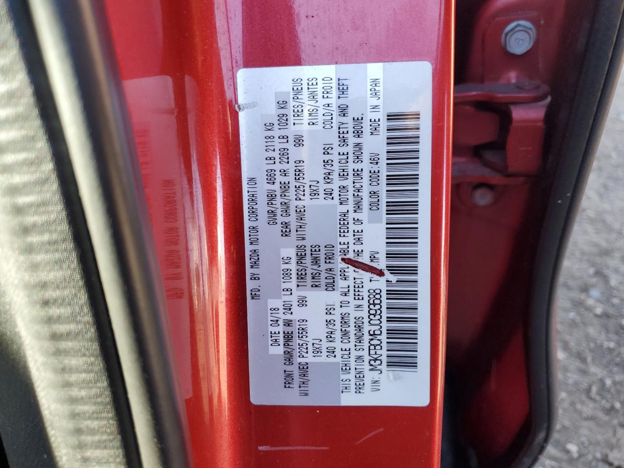 2018 Mazda Cx-5 Touring VIN: JM3KFBCM6J0393688 Lot: 92541815