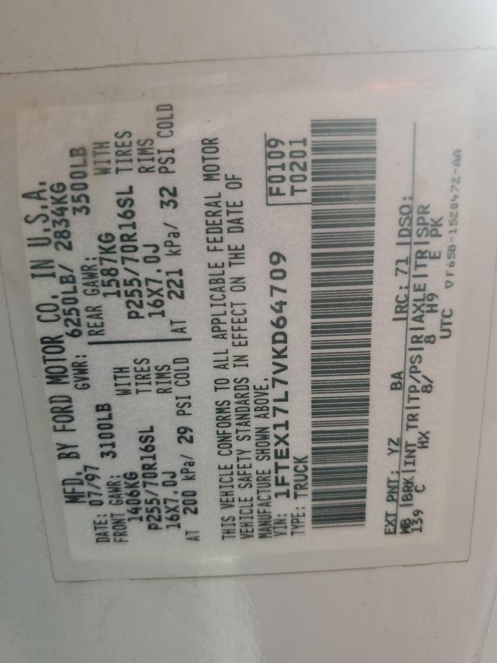 1997 Ford F150 VIN: 1FTEX17L7VKD64709 Lot: 91865125