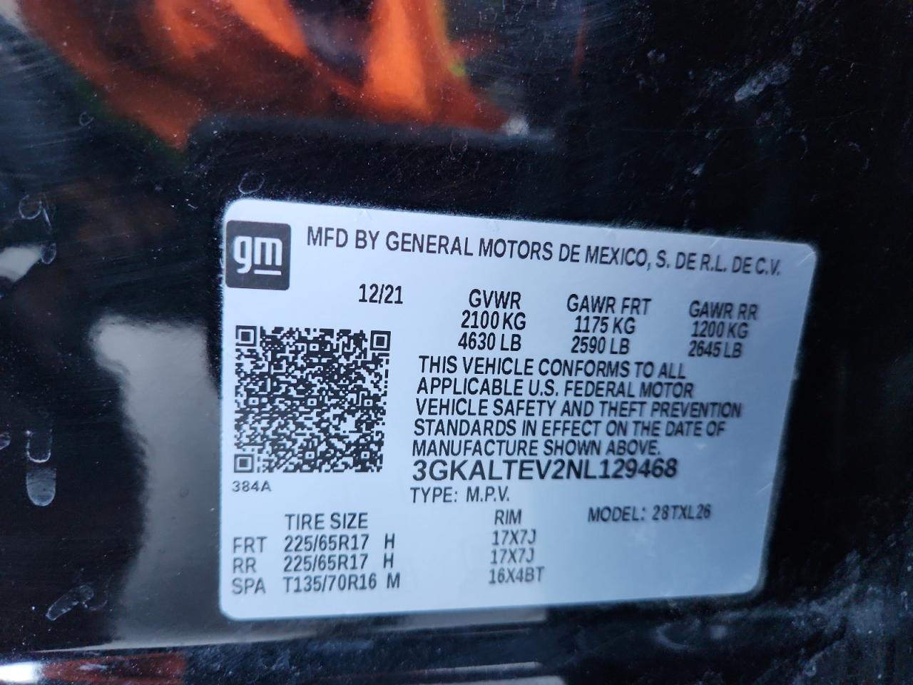 2022 GMC Terrain Sle VIN: 3GKALTEV2NL129468 Lot: 92940925