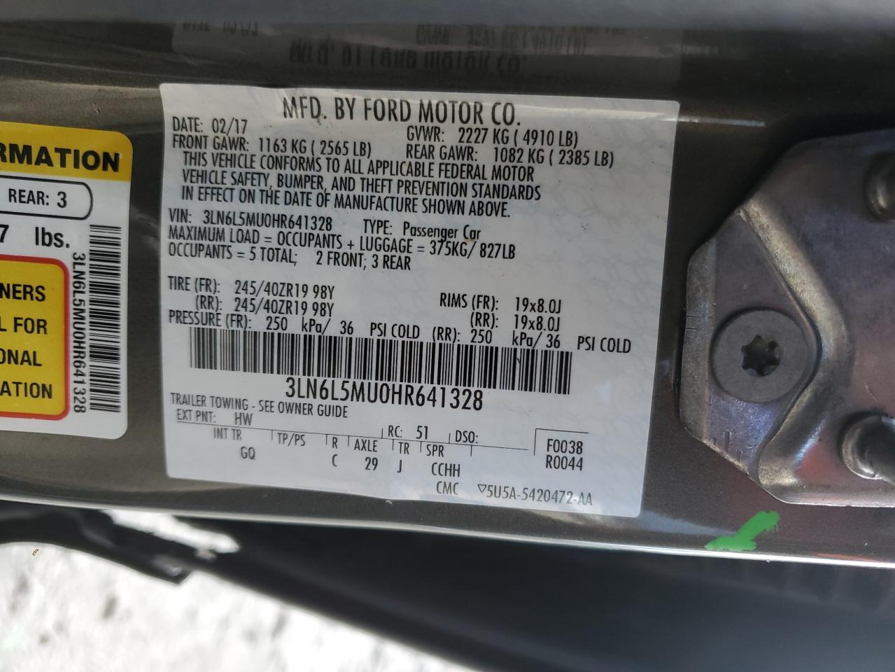 2017 Lincoln Mkz Hybrid Reserve VIN: 3LN6L5MU0HR641328 Lot: 90871005