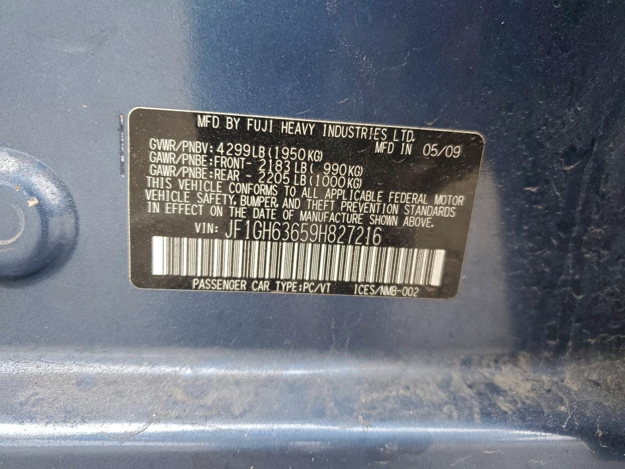 2009 Subaru Impreza Outback Sport VIN: JF1GH63659H827216 Lot: 94225605