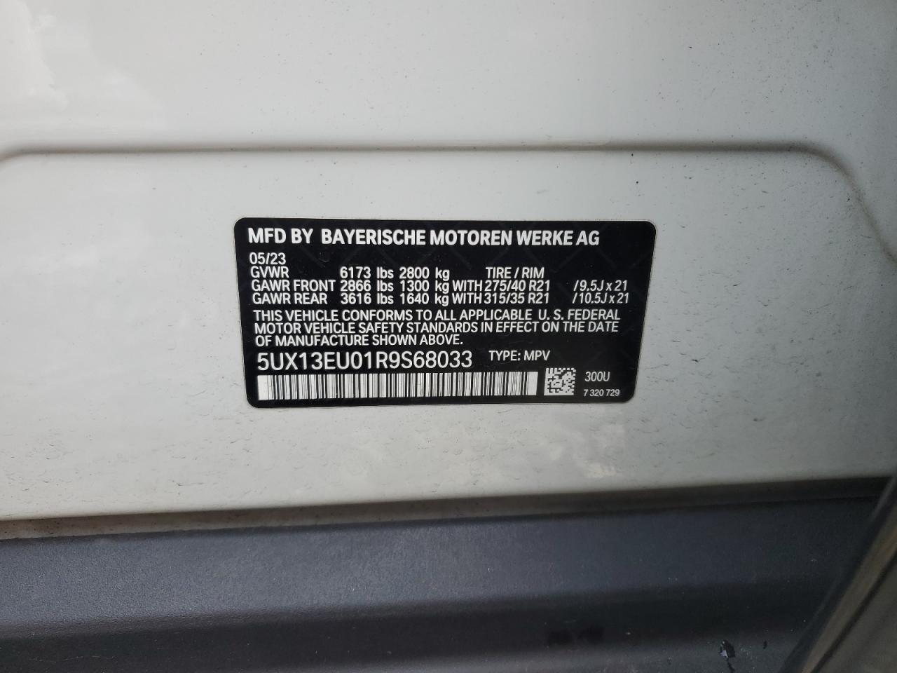 2024 BMW X5 Sdrive 40I VIN: 5UX13EU01R9S68033 Lot: 93117515