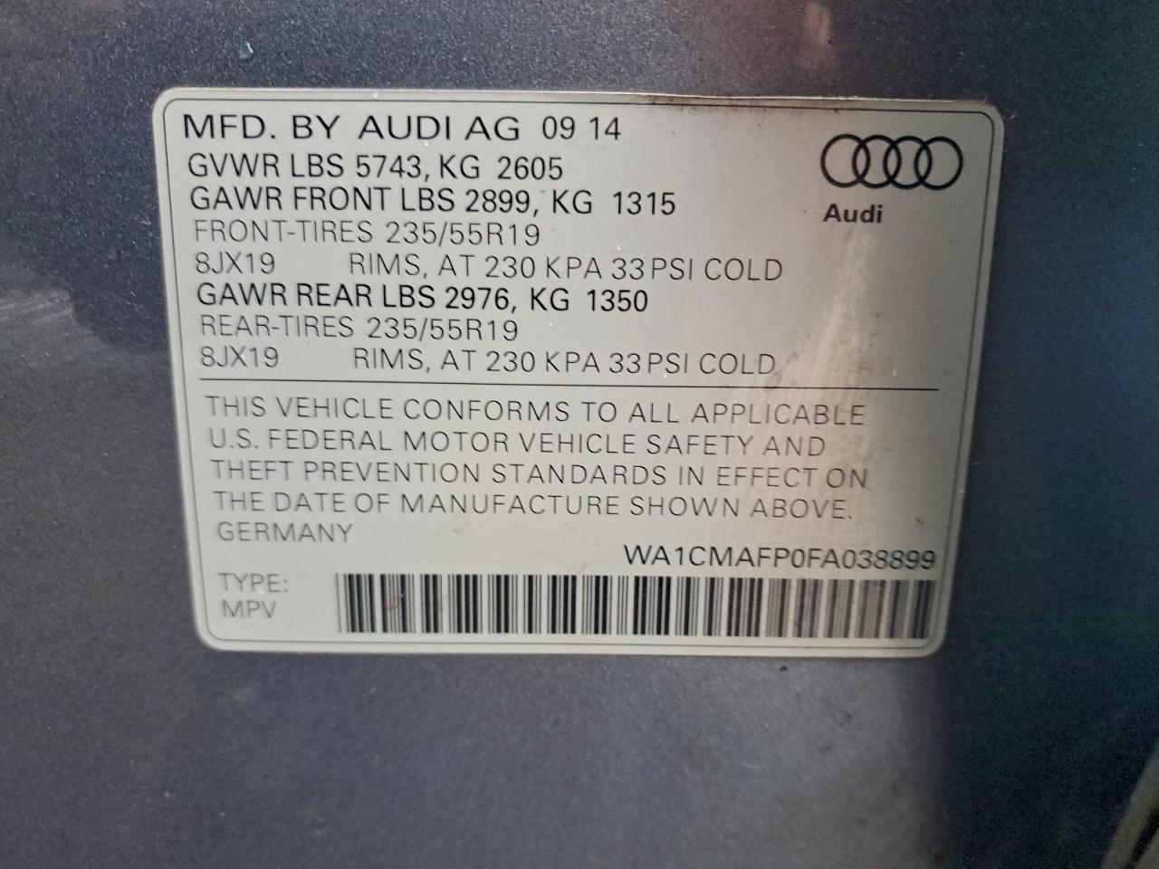 2015 Audi Q5 Tdi Premium Plus VIN: WA1CMAFP0FA038899 Lot: 94348555