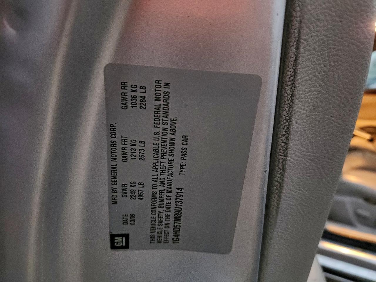 2009 Buick Lucerne Cxl VIN: 1G4HD57M89U137914 Lot: 94131805