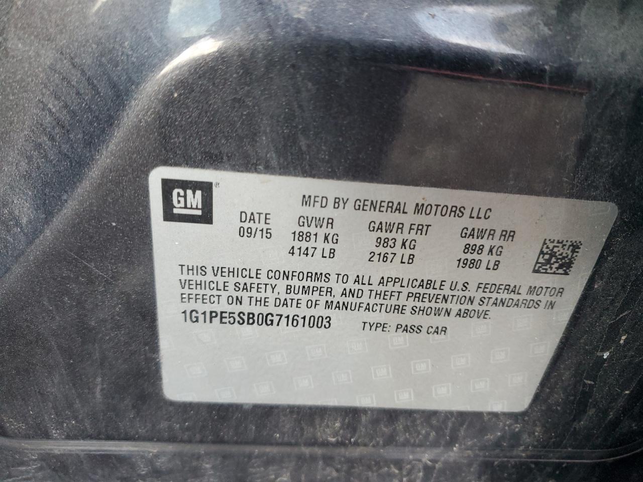 2016 Chevrolet Cruze Limited Lt VIN: 1G1PE5SB0G7161003 Lot: 92465085